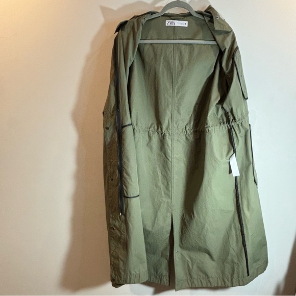 ZARA Sz M-L Trench Hooded Full Zip Snaps Drawstring Military Cargo Style Coat - Picture 11 of 15